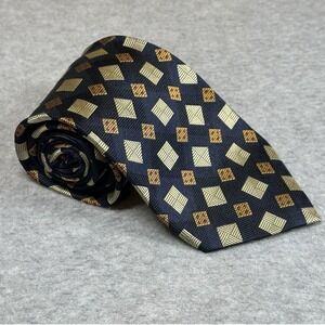 Quibite Neck Tie Navy 100%‎ Silk Textured Diamond Geometric Pattern